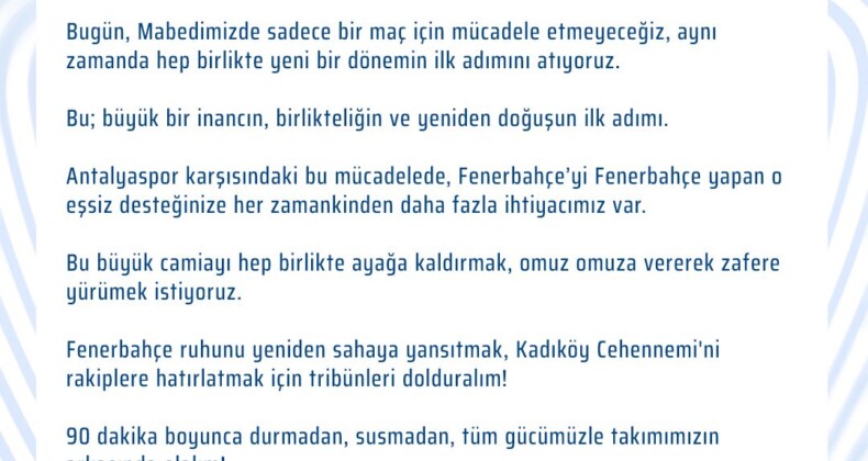 Fenerbahçe’de Yeni Dönem Sadettin Saran Yönetimi İlk Paylaşım. Kenetleniyoruz, Başlıyoruz! Bu Akşam Kadıköy Cehennemi’nde Buluşuyoruz! 💛💙
