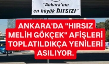 Ankara’da Melih Gökçek Afiş Krizleri  Melih Gökçek X Hesabından Ankara Büyükşehir Belediyesine Yönelik Operasyonları Önceden Paylaşan Melih Gökçek’e Gençlerden Afişli Yanıt Geldi. Afişleri İndirten Gökçek Bu Kez İkinci Afişle Sarsıldı.  Bülent Arınç’ın Parsel Parsel Sattı Hazırlanan Pankart Gökçek’ i Çıldırttı Ve Bu Kez Bu Afişleri Toplanması İçin Harekete Geçtiği Ama Sonuçsuz Kaldığı Görüldü.