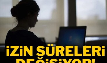 Milyonlarca kişiyi ilgilendiriyor: İzin süreleri değişiyor Doğum oranların düşmesinin ardından hükümet yeni hazırlıklara başladı. Milyonlarca kişiyi ilgilendiren düzenlemeyle işçi ve memura anneler arasındaki hak farklarına düzenleme gelecek, izin süreleri değişecek.