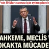 CHP’nin 19 Mart sonrası için eylem planı hazır CHP Genel Başkanı Özgür Özel, kurmaylarıyla yaptığı toplantıda üç ayaklı mücadeleyi anlattı. CHP’liler, dava bitene kadar Silivri’de olacak. Çarşı pazarda ülkenin en temel sorunları anlatılacak.