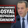 Tanju Özcan: ‘Tutuklandığımızı sosyal medyadan öğrendik’ “İrtikap” suçlamasıyla gözaltına alınan Bolu Belediye Başkanı Tanju Özcan ve Belediye Başkan Yardımcısı Süleyman Can, çıkarıldıkları hakimlikçe tutuklandı. Özcan kararın ardından X hesabından “İhtiyaç sahibi öğrenciye kaynak bulmaya çalışmak ağır cezalık suçmuş. Sulh ceza hakimi kararı açıklamadan 20 dakika önce tutuklandığımızı sosyal medyadan öğrendik” mesajını paylaştı.