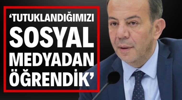 Tanju Özcan: ‘Tutuklandığımızı sosyal medyadan öğrendik’ “İrtikap” suçlamasıyla gözaltına alınan Bolu Belediye Başkanı Tanju Özcan ve Belediye Başkan Yardımcısı Süleyman Can, çıkarıldıkları hakimlikçe tutuklandı. Özcan kararın ardından X hesabından “İhtiyaç sahibi öğrenciye kaynak bulmaya çalışmak ağır cezalık suçmuş. Sulh ceza hakimi kararı açıklamadan 20 dakika önce tutuklandığımızı sosyal medyadan öğrendik” mesajını paylaştı.