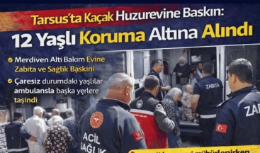 Tarsus’ta Kaçak Huzurevine Baskın: 12 Yaşlı Koruma Altına Alındı Mersin’in Tarsus ilçesinde kaçak şekilde faaliyet gösterdiği belirlenen bir huzurevine operasyon düzenlendi. Resmi izinsiz hizmet verdiği tespit edilen binada kalan 12 yaşlı, sağlık kontrolleri için hastaneye kaldırılırken işletme mühürlendi.