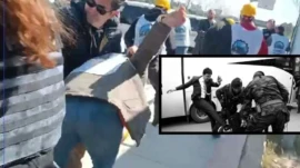 Biz madenciye atılan bu tekmeyi tanıyoruz! Doruk Madencilik işçilerinin ‘Ankara yürüyüşü’ 9’uncu gününde. Polis, Enerji ve Tabii Kaynaklar Bakanlığı’na yürüyen madencilere barikat kurarak sert müdahale etti.