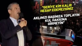 Özgür Özel’den AKP’ye uyarı! “Yarın bunu geçmişe dönük yaparlar” Ataşehir Belediyesi Başkanı Onursal Adıgüzel’in gözaltına alınmasına tepki göstermek için gerçekleştirilen mitingde konuşan CHP Genel Başkanı Özgür Özel, “Onursal’a yöneltilen bir suçlama yok. Yarın buna geçmişe dönük yaparlar. Yapılan iş çok kötü bir yolu açmaktır. 23 yıllık iktidarın sonunda bu yolu açıp da giderse birileri, bu yoldan kim geçer geriye kim kalır, hesap edemezsiniz. Onun için aklınızı başınıza toplayın. Kul hakkına girmeyin” diye konuştu.