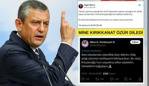 Özgür Özel’in kınadığı yazar Kırıkkanat özür diledi CHP Genel Başkanı Özgür Özel, yazar Mine Kırıkkanat’ın, ‘Kemal Kılıçdaroğlu’ yorumunu isim vermeden kınadı. Kırıkkanat özür diledi.