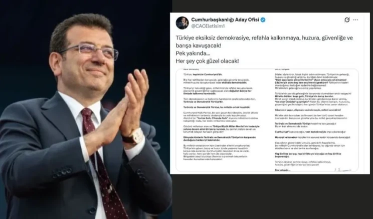 İmamoğlu’dan Erdoğan’a ve millete mektup Ekrem İmamoğlu, Silivri zindanından yazdığı mektup ile Erdoğan’a seslendi: Çözüm için daha kaç kere seçilmeniz gerekiyor?