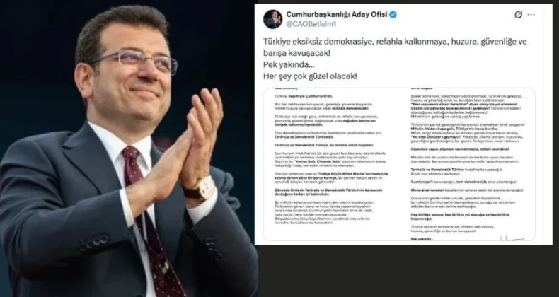 İmamoğlu’dan Erdoğan’a ve millete mektup Ekrem İmamoğlu, Silivri zindanından yazdığı mektup ile Erdoğan’a seslendi: Çözüm için daha kaç kere seçilmeniz gerekiyor?