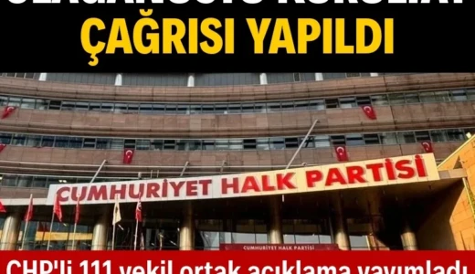 CHP’li 111 vekilden olağanüstü kurultay çağrısı CHP’li 111 milletvekilinden 12 Temmuz’da olağanüstü kurultay yapılması için çağrı geldi… 27 milletvekili bu bildiriye destek vermezken 700’den fazla delegenin de olağanüstü kurultay yapılması için imza verdiği öğrenildi.