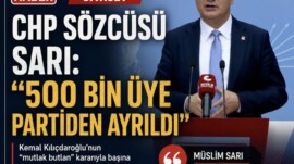 CHP Sözcüsü Sarı: “500 bin üye partiden ayrıldı” Kemal Kılıçadaroğlu’nun “mutlak butlan” kararıyla başına getirildiği Cumhuriyet Halk Partisi Sözcüsü Müslim Sarı MYK toplantısı sonrasında yaptığı açıklamada partiden istifa eden üye sayısının “500 bin olduğunu” söyledi.